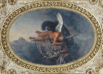 Lukisan Le Soir, oleh Charles Le Brun, menggambarkan Morpheus (dewa mimpi) beristirahat di gua dikelilingi bunga poppy. (1669) (Louvre)