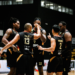 Lima pemain utama Tim Dewa United, Tavario Miller (11), Kaleb Ramot Gemilang (13), Lester Prosper (32), Hardianus Lakudu (2), dan Jordan Adams (5) bertanding dalam Indonesian Basketball League (IBL) di Dewa United Arena, Tangerang, Banten pada Sabtu (20/4/2024). (ULTIMAGZ/Kezia Essie Awuy)