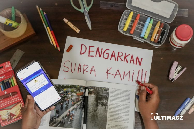 Ilustrasi penyampaian aspirasi melalui berbagai alternatif seperti poster dan sosial media. (ULTIMAGZ/Kezia Essie Awuy)