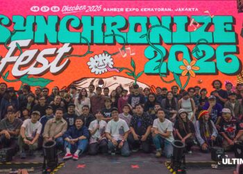 Penampil-penampil Synchronize Festival 2026 pada jumpa pers di HW Live House Kemang, Jakarta, Rabu (30/09/2026). (ULTIMAGZ/Febrian Dwianto).