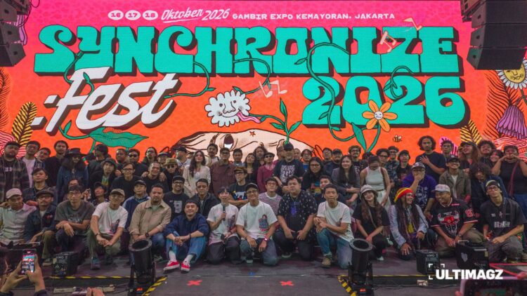 Penampil-penampil Synchronize Festival 2026 pada jumpa pers di HW Live House Kemang, Jakarta, Rabu (30/09/2026). (ULTIMAGZ/Febrian Dwianto).