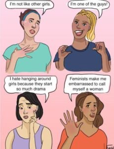 Ilustrasi pesan seksis oleh perempuan untuk perempuan. (Foto: Twitter/@SheSaysIndia)