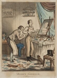 Ilustrasi pemakaian korset oleh laki-laki bangsawan pada abad ke-19. (messynessychic.com)