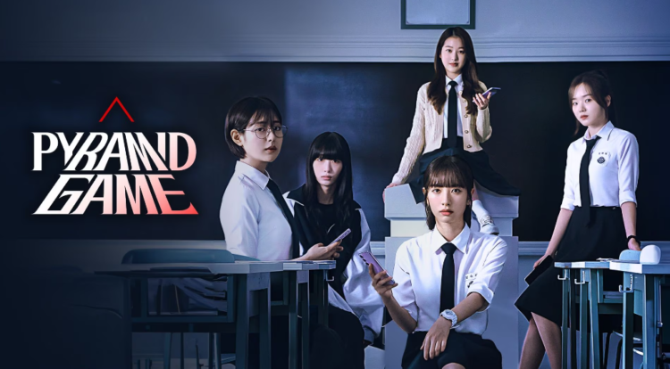 Shin Seul-ki, Ryu Da-bin, Jang Da-ah, Bona, dan Kang Na-eon dalam poster serial Pyramid Game. (Viu.com)