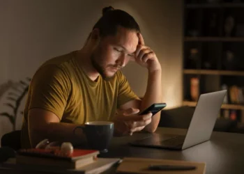 Ilustrasi seseorang melakukan doomscrolling. (freepik.com)