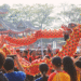 Penampilan barongsai sebagai bentuk sambutan kedatangan Sam Poo Tay Djien ke-620 tahun di Klenteng Sam Poo Kong, Semarang. (ULTIMAGZ/Tiffany Michiko Putri)