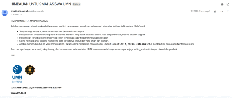 Hoaks Menyebar di UMN, Kampus Minta Jaga Keamanan dan Waspada