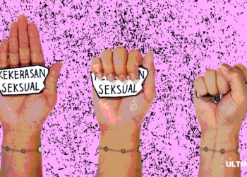 Ilustrasi anti kekerasan seksual yang terinspirasi dari karya “Tangan Bicara, Pelaku Tak Berdaya” oleh Diani Apsari. (ULTIMAGZ/Gabri Perboire)