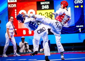 Foto pertandingan Taekwondo, bela diri asal Korea Selatan. (sport.indozone.id)
