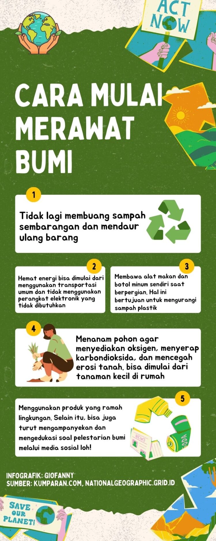 Infografik cara untuk mulai merawat bumi. (Infografik: ULTIMAGZ/Giofanny)