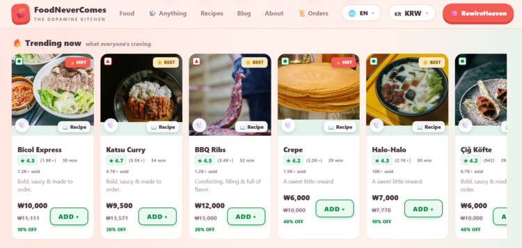 Tampilan salah satu situs pesan makanan. (foodnevercomes.com)