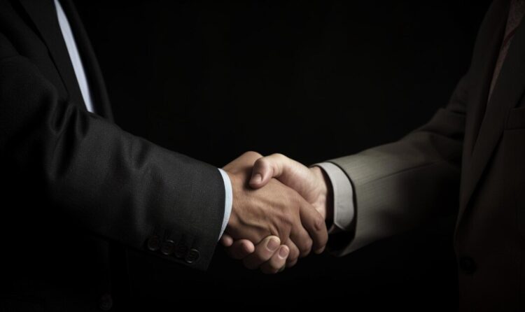 Ilustrasi dua orang membuat perjanjian orang dalam. (Freepik)