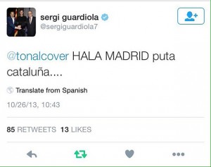 Tweet Sergi Guardiola di tahun 2013 yang menghina Barcelona