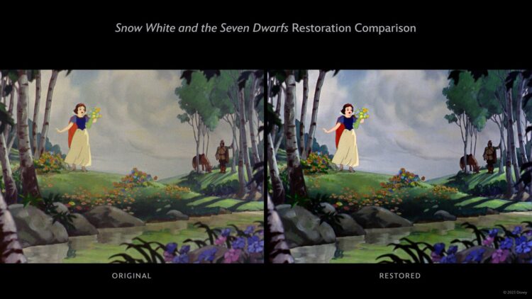 Perbandingan Film “Snow White and The Seven Dwarfs” sebelum dan sesudah direstorasi. (Foto: press.disneyplus.com)