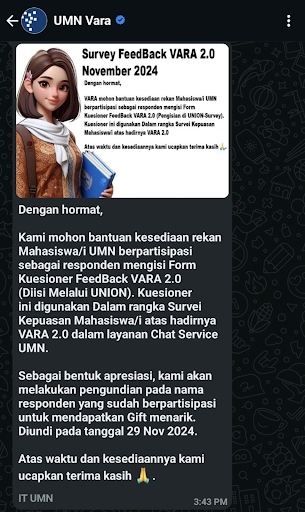 Tangkapan layar siaran survei VARA dari IT UMN. (ULTIMAGZ/Kristy Charissa Lee)