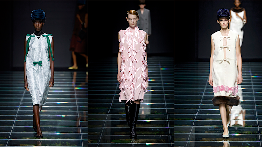 Foto tiga model di Prada Fashion Week 2024. (stylecaster.com)
