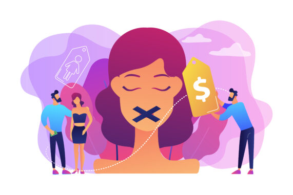 Sex trafficking concept vector illustration. ilustrasi bentuk kekerasan seksual terhadap perempuan